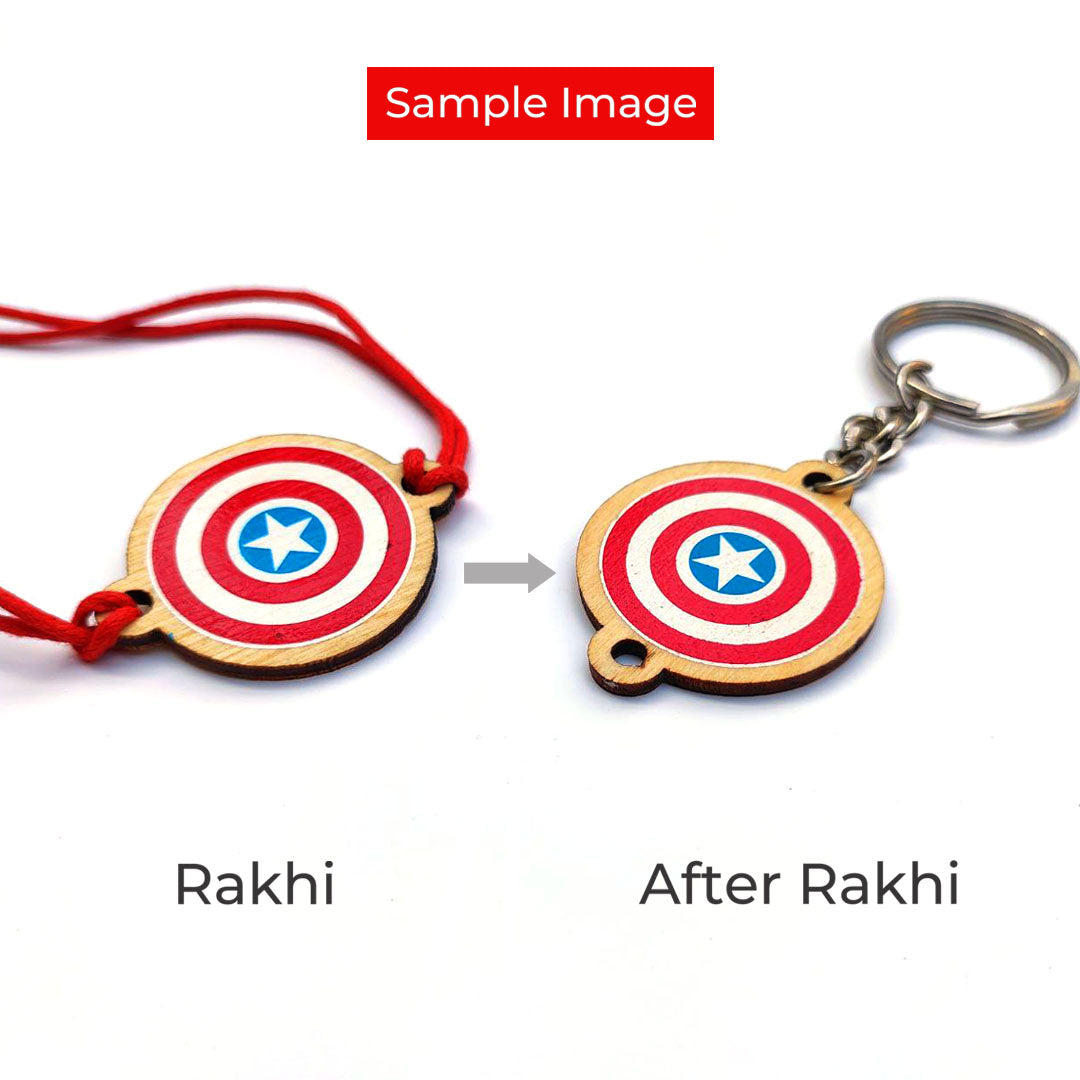 Evil Eye Circle - Wooden Rakhi with Keychain