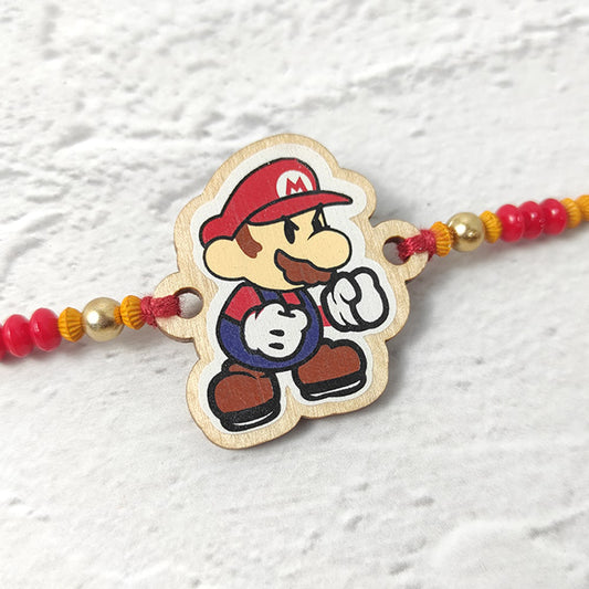 Mario - Wooden Rakhi with Keychain