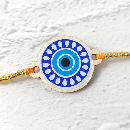 Evil Eye Circle - Wooden Rakhi with Keychain