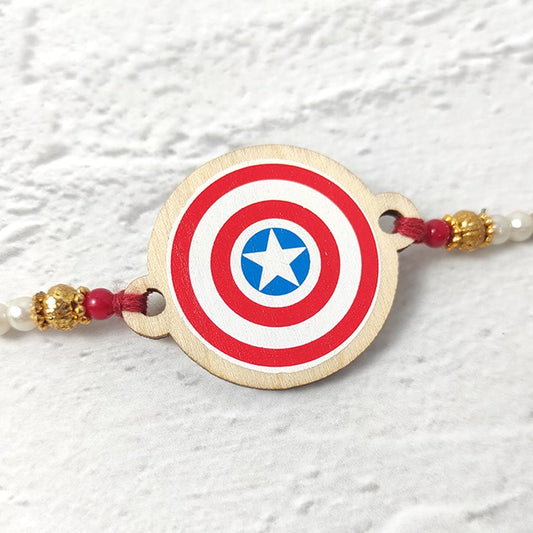 Captain America - Wooden Rakhi with Keychain