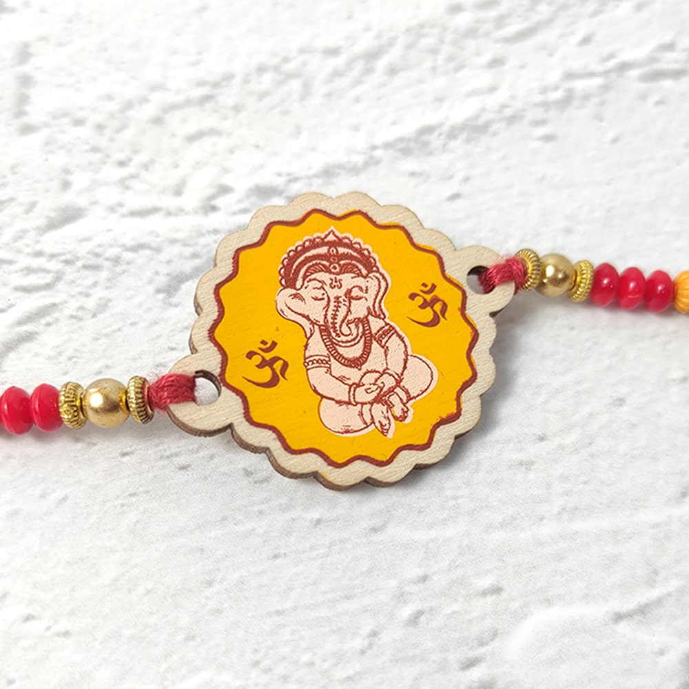 Ganesha - Wooden Rakhi with Keychain