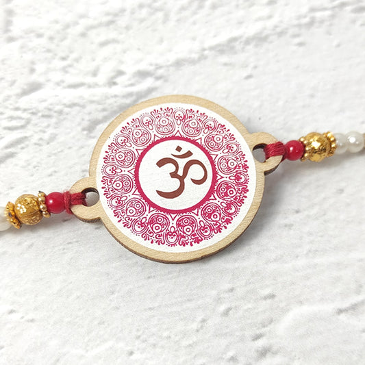 OM Circle  - Wooden Rakhi with Keychain