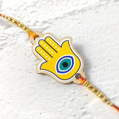 Hamsa Hand - Wooden Rakhi with Keychain