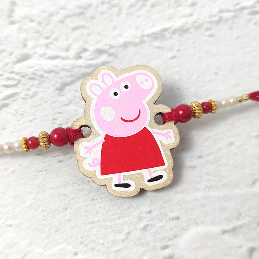 Peppa Pig - Wooden Rakhi with Keychain