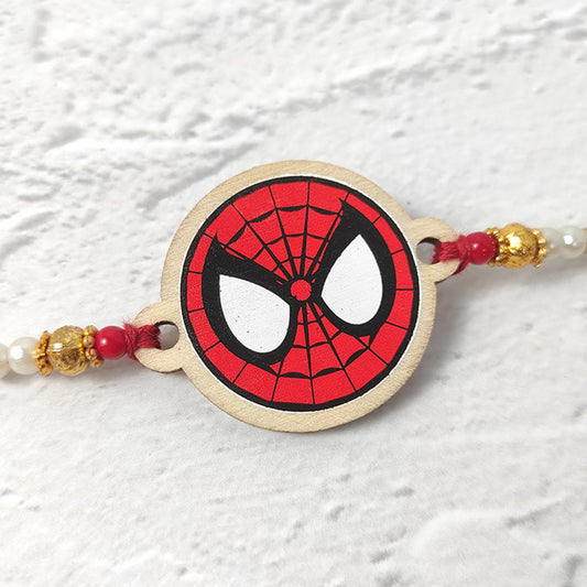 Spiderman - Wooden Rakhi with Keychain