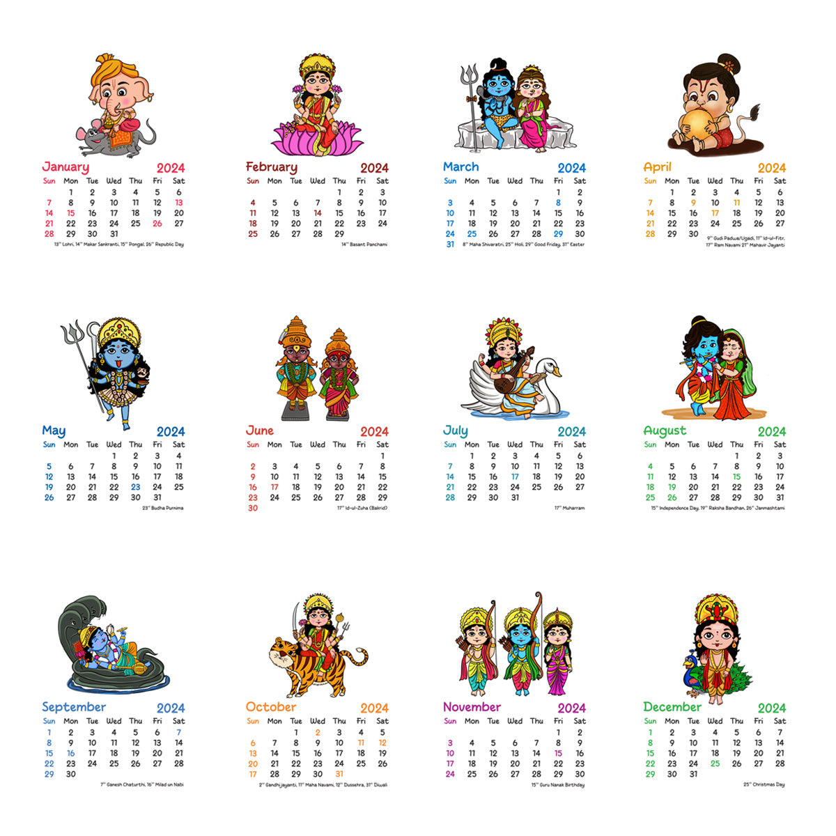 Baby God Avatar Desk Calendar 2024