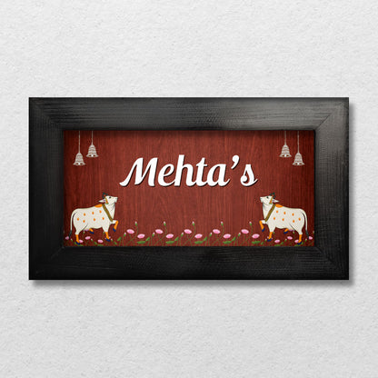 Pichwai Cow Name Plate Brown