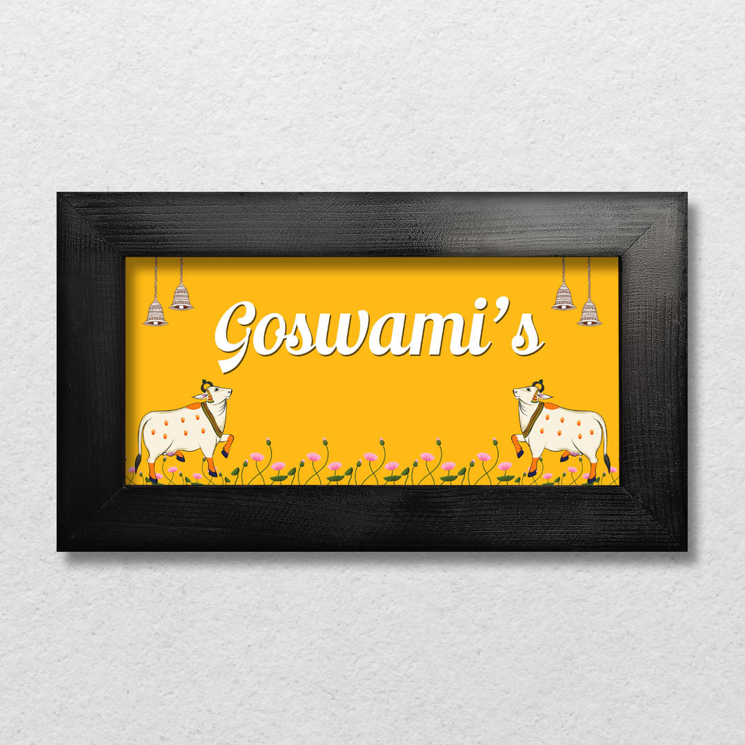 Pichwai Cow Name Plate Yellow