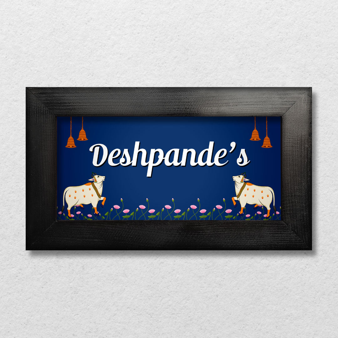 Pichwai Cow Name Plate Blue