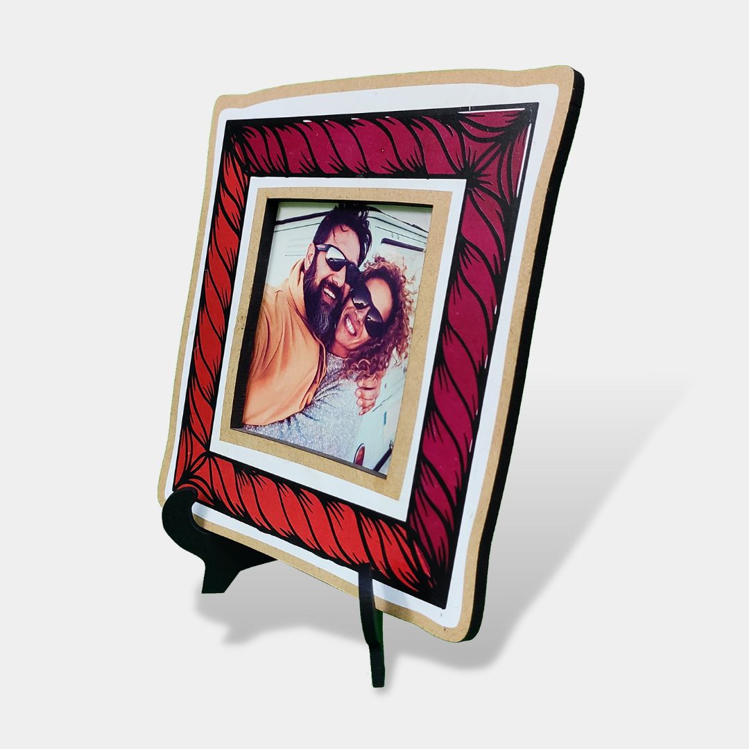 Red Pattern Wooden Photo Frame