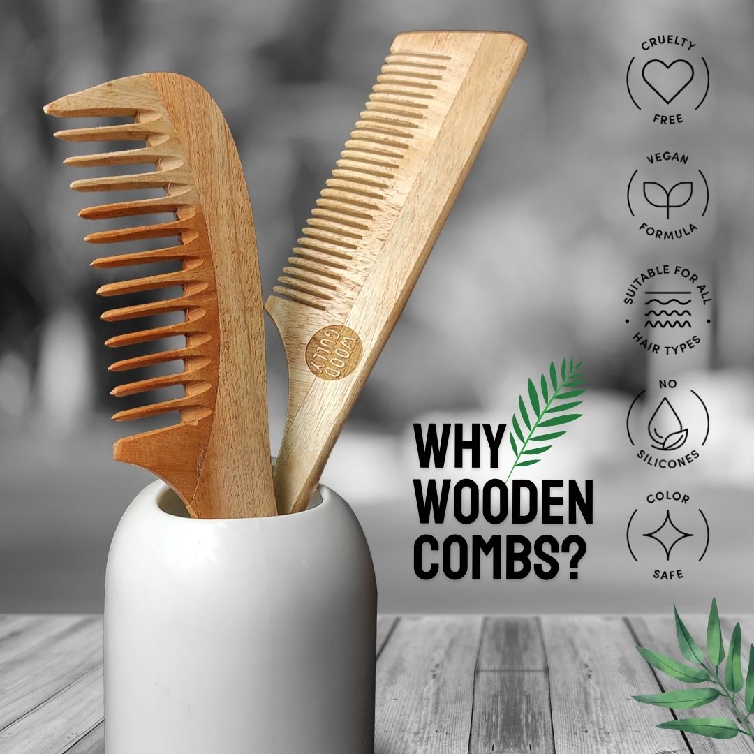 Neem Wooden Family Comb with Regular and Narrow