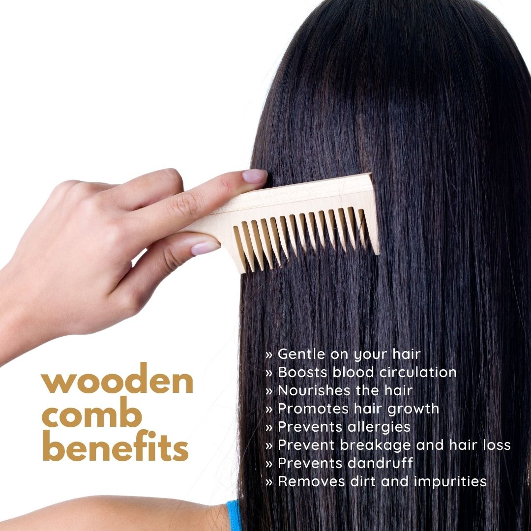 Neem Wooden Family Comb with Regular and Narrow